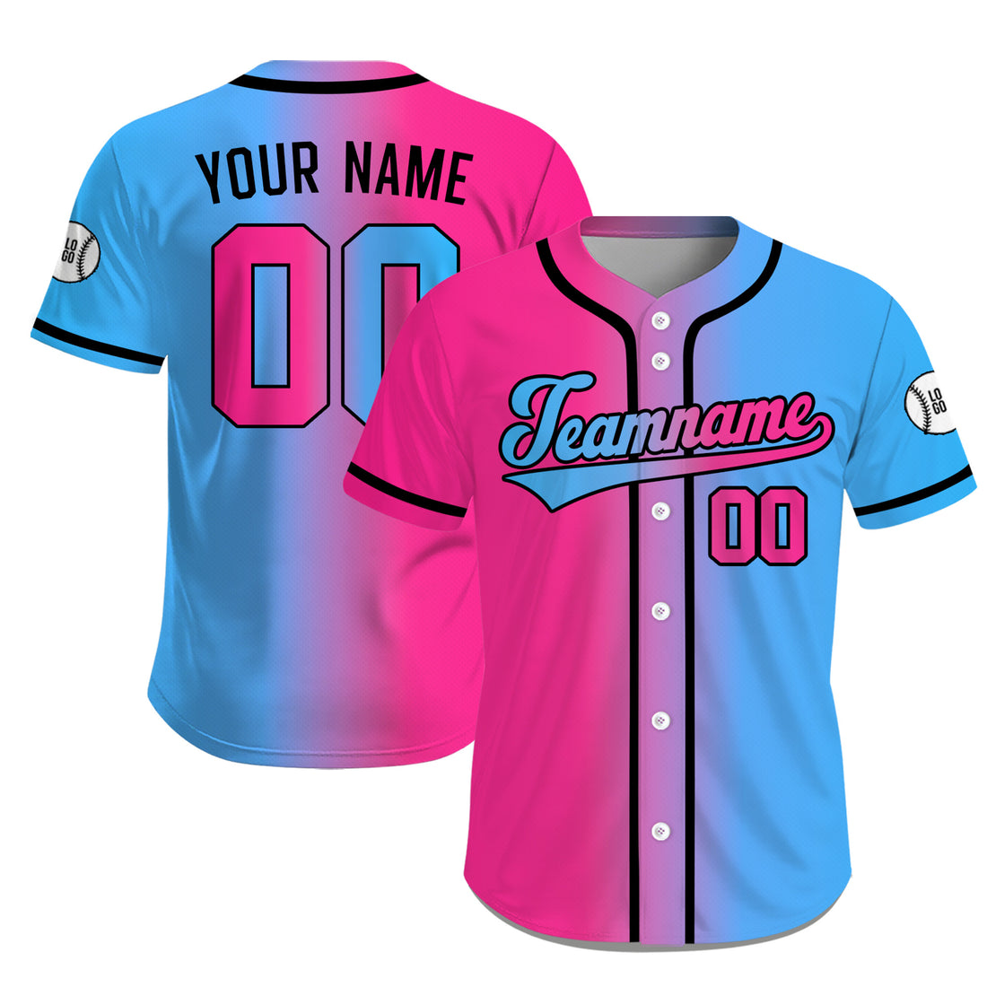 Custom Pink Blue Gradient Sports Baseball Jersey