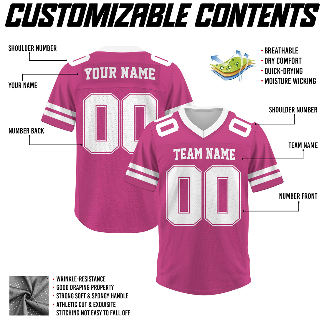 Custom Pink Football Jersey, Personalized Football Jersey Shirt For Adult Kid