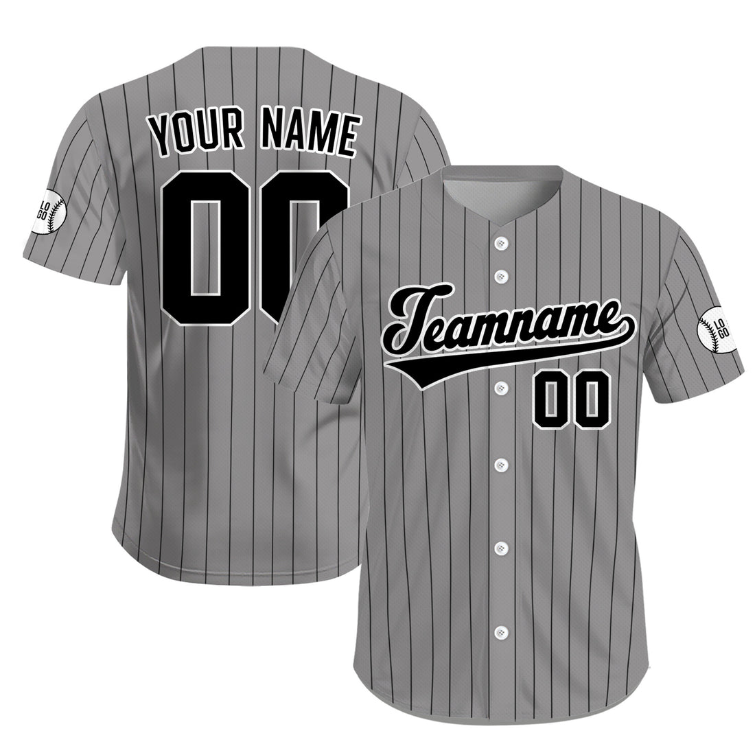 Custom Pinstripe Gray Black Team Baseball Jersey