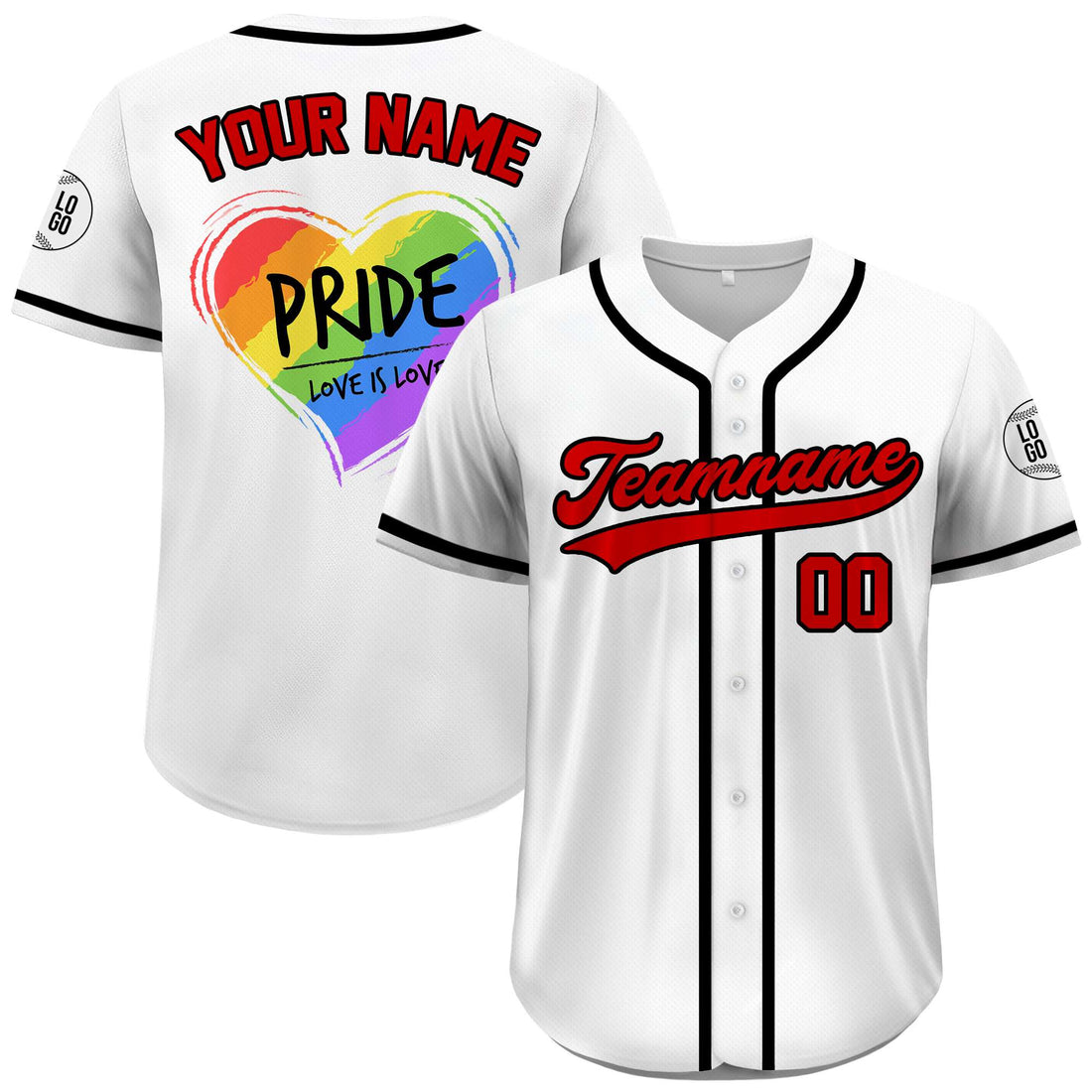 Custom Pride Heart Love Is Love White Red Baseball Jersey