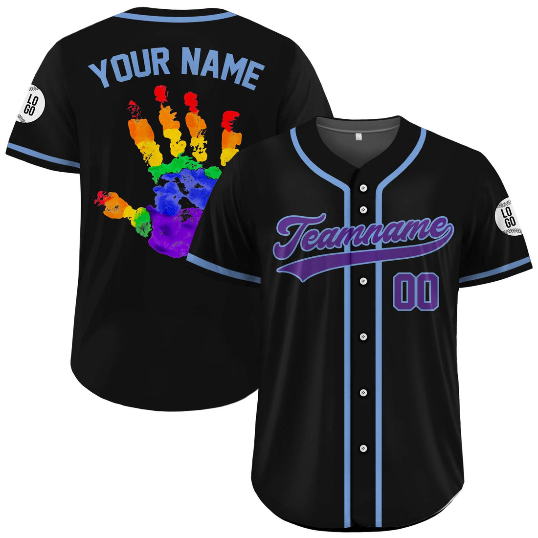 Custom Pride Rainbow Handprint Black Baseball Jersey
