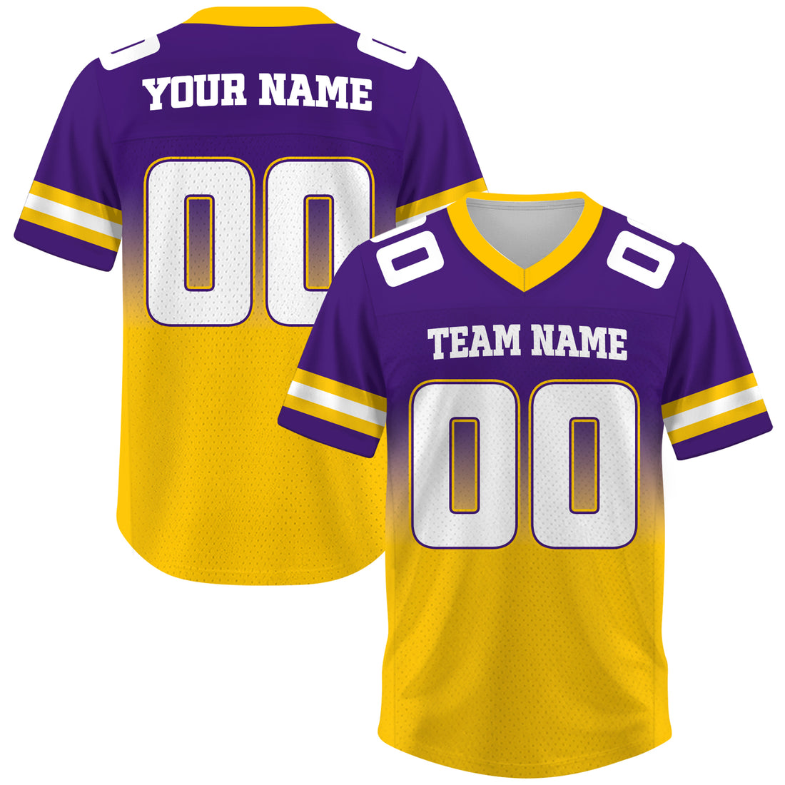 Custom Purple Gold Gradient Football Jersey, Personalized Team Name Number Football Jersey for Men Women Youth