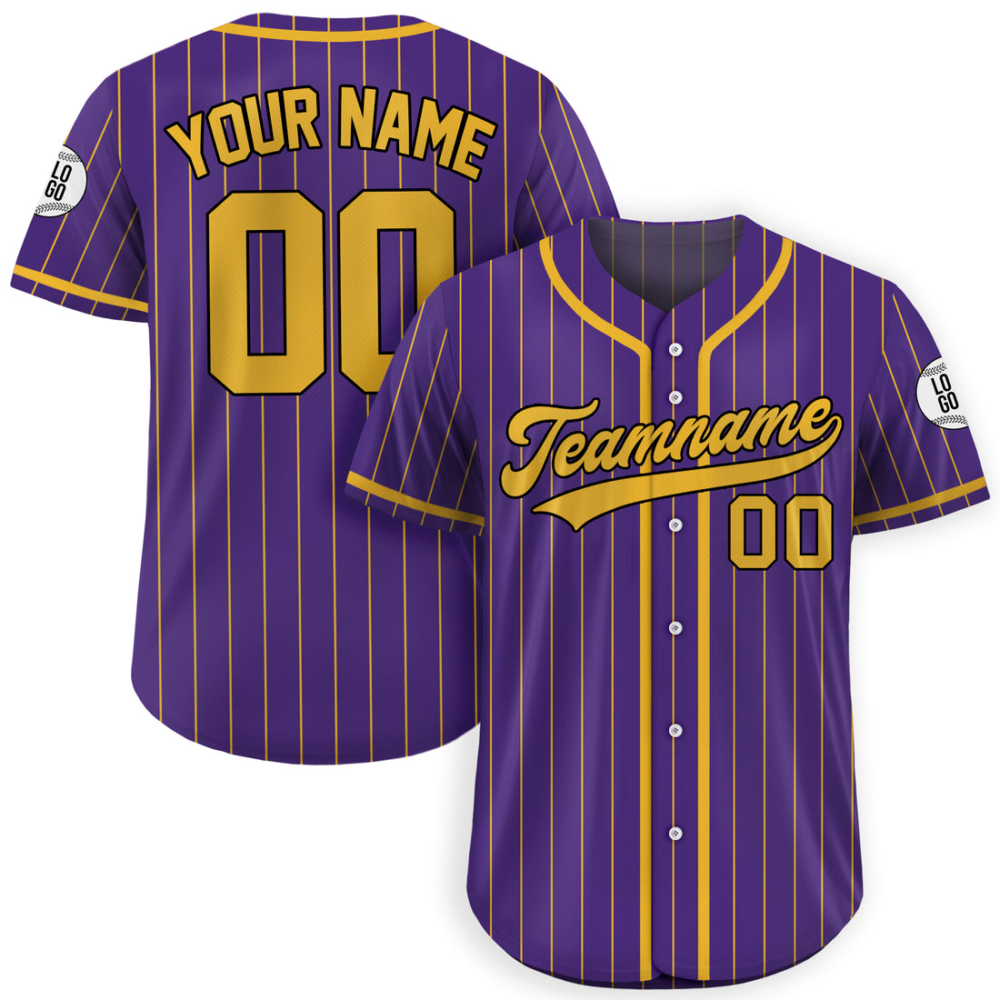 Custom Purple and Gold Pinstripe Baseball Jersey