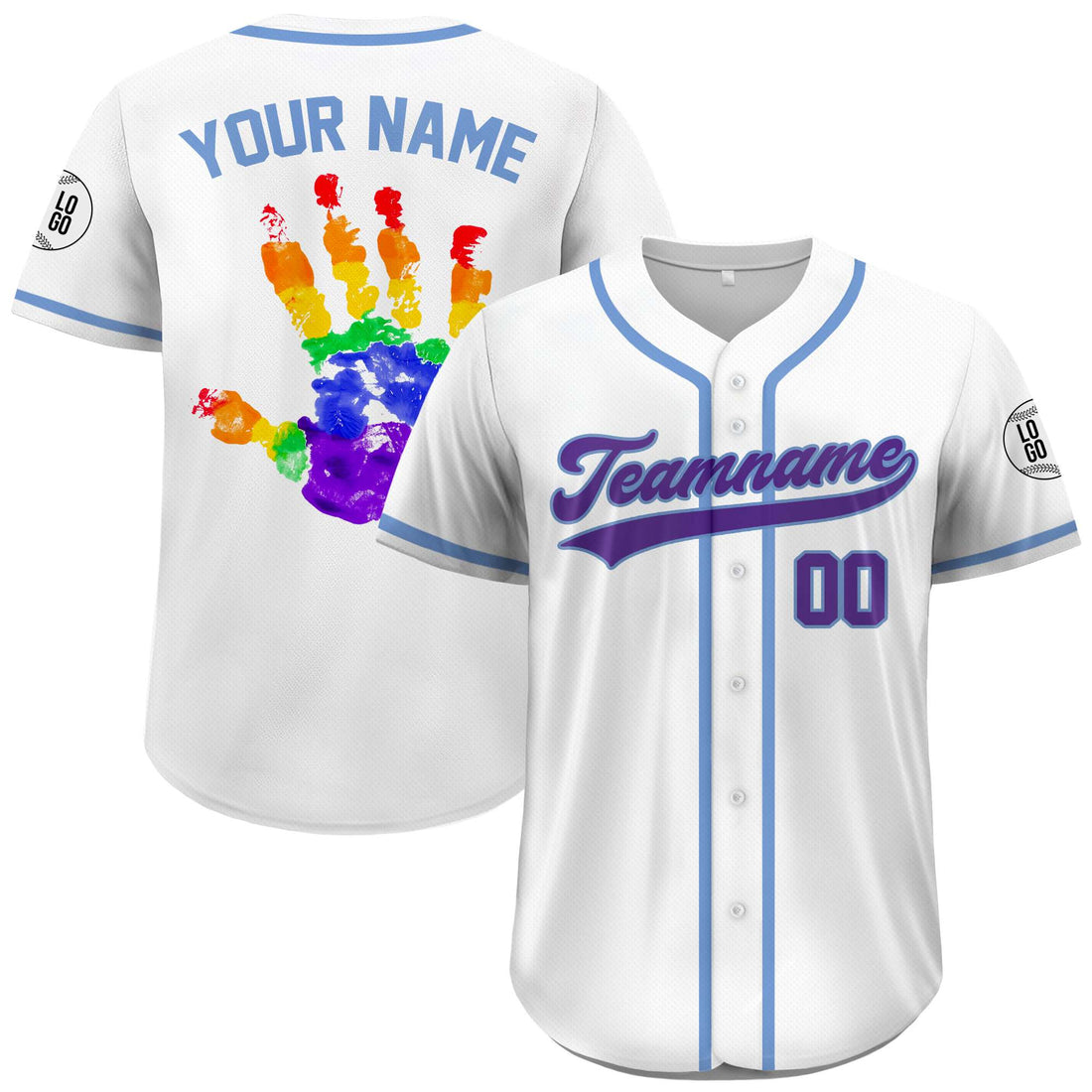 Custom Rainbow Handprint Pride White Pink Baseball Jersey