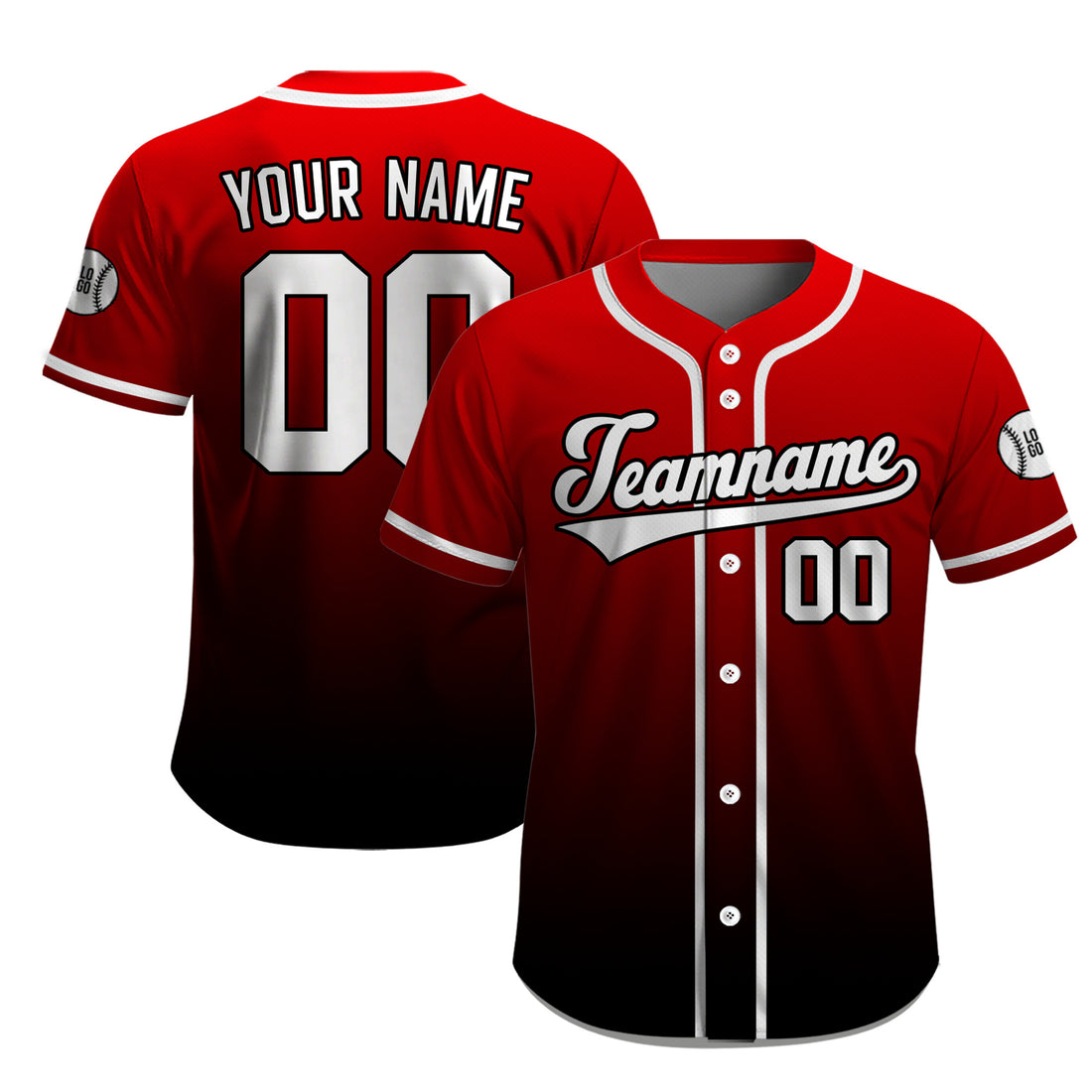 Custom Red Black Fade Baseball Shirt, Button Down Baseball Jersey with Name Number for All Ages