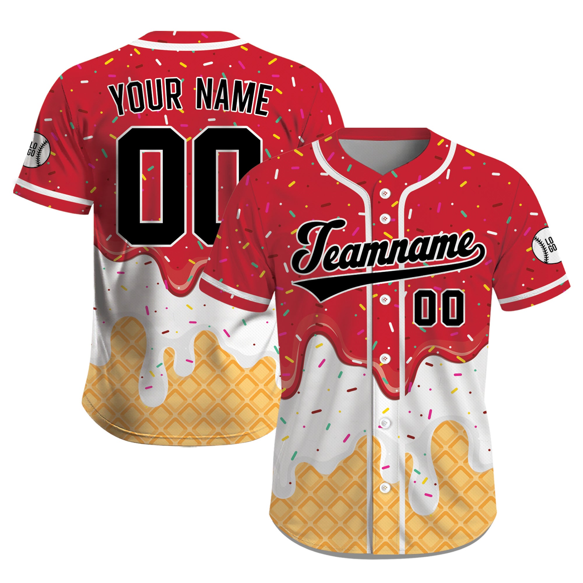 Custom Red Black Ice Cream Drip Baseball Jersey