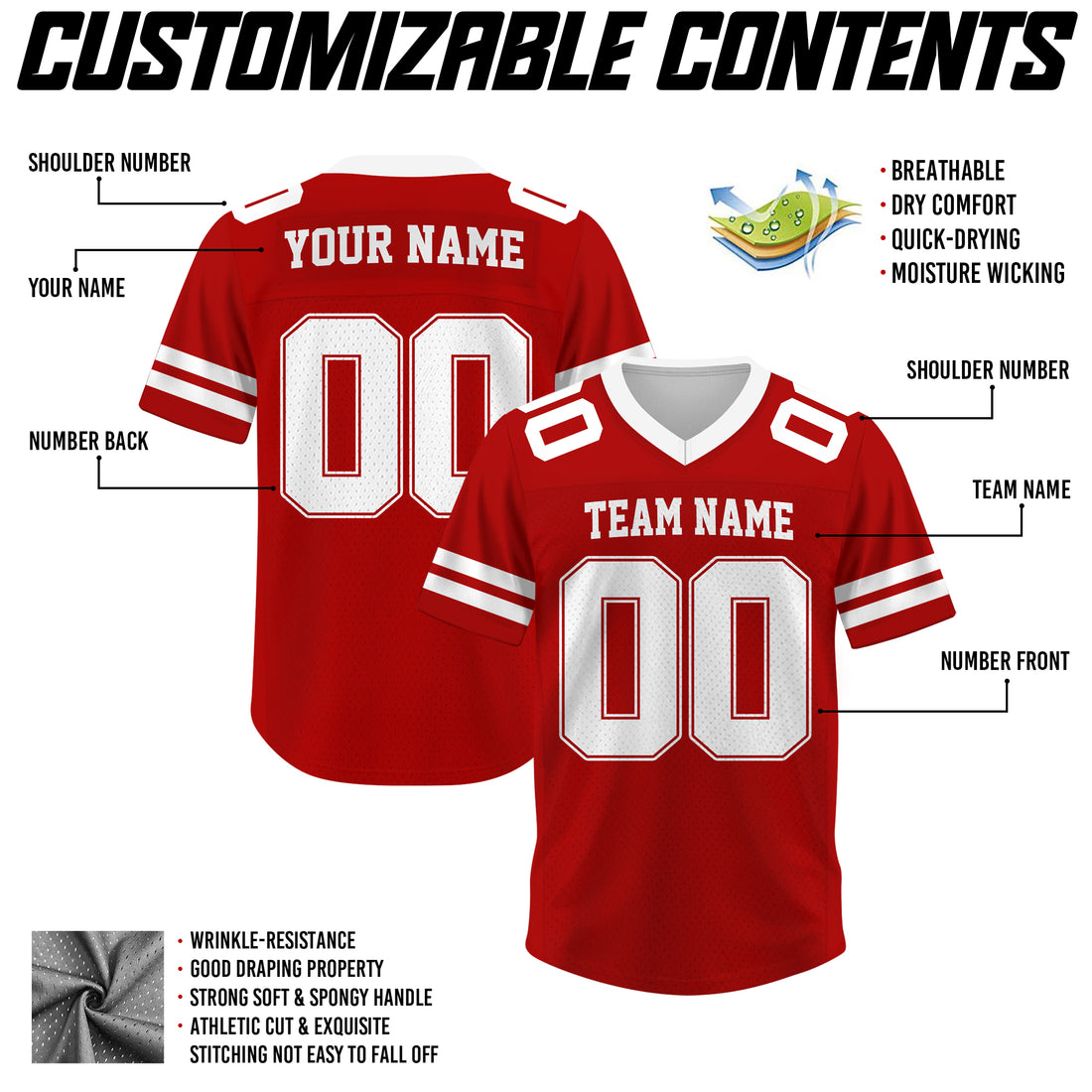 Custom Red Football Jersey, Game Day Outfit For American Football Fan