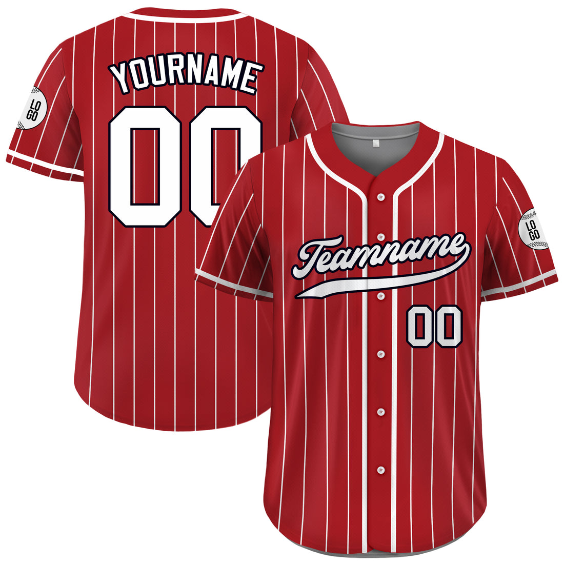 Custom Red White Pinstripe Baseball Jersey