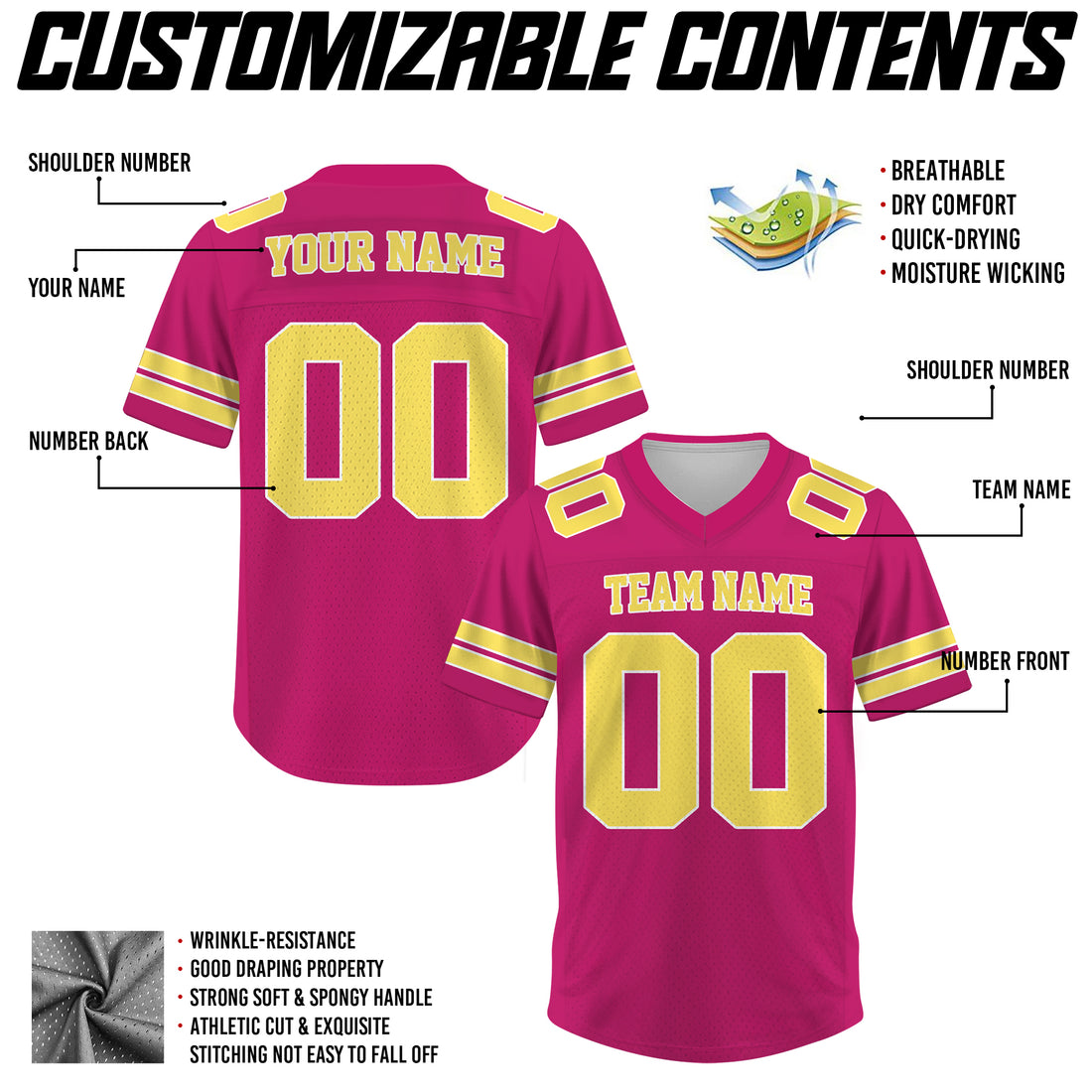 Custom Red Yellow Football Jersey, Custom Football Jersey with Team Name, Number, Logo for Team