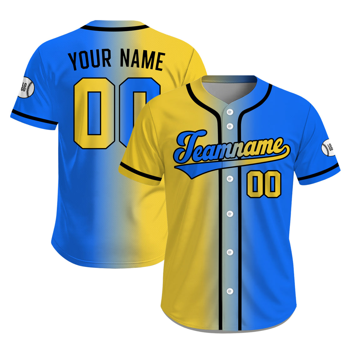 Custom Royal Blue Yellow Gradient Team Baseball Jersey