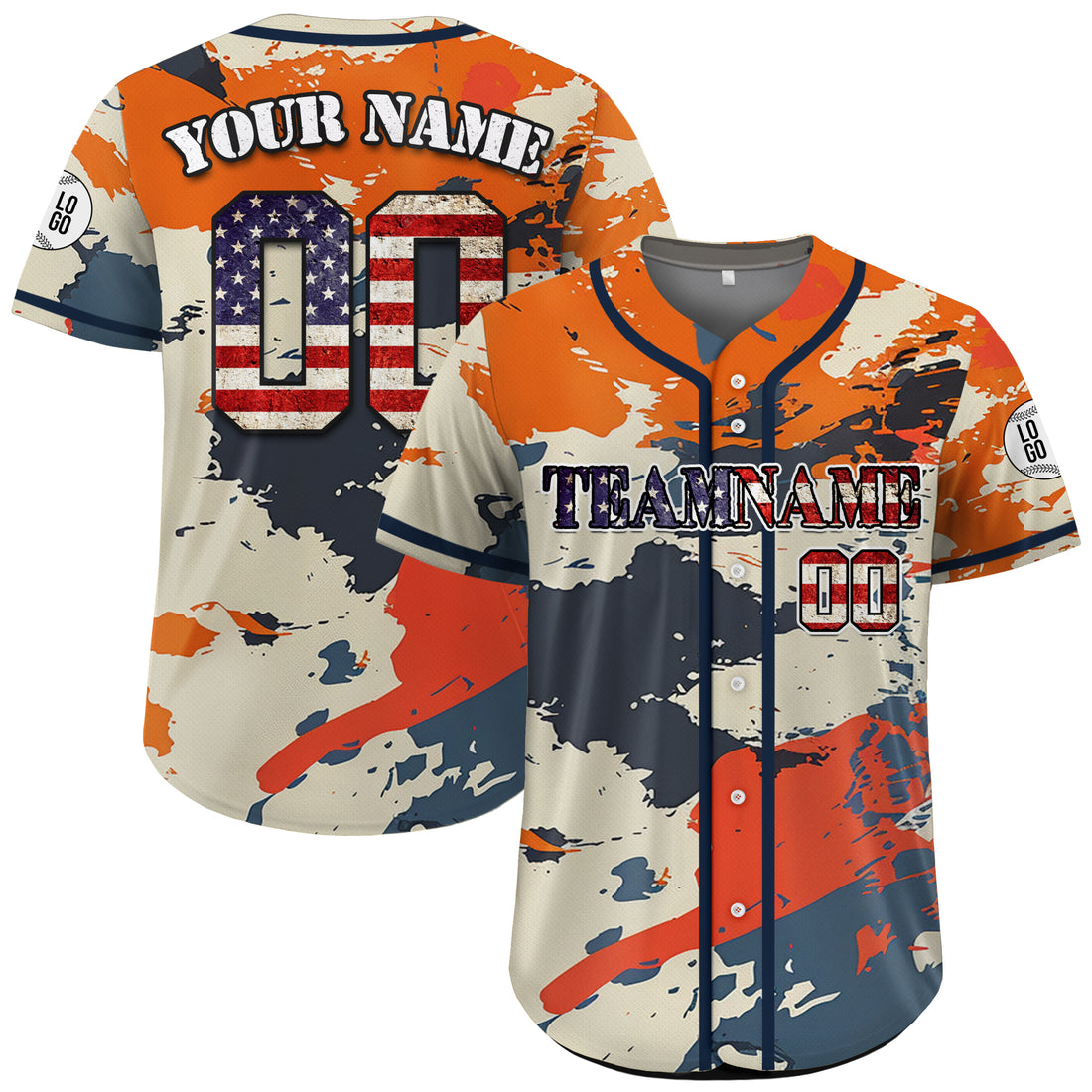 Custom Spirit of '76 Splatter Camo Baseball Jersey