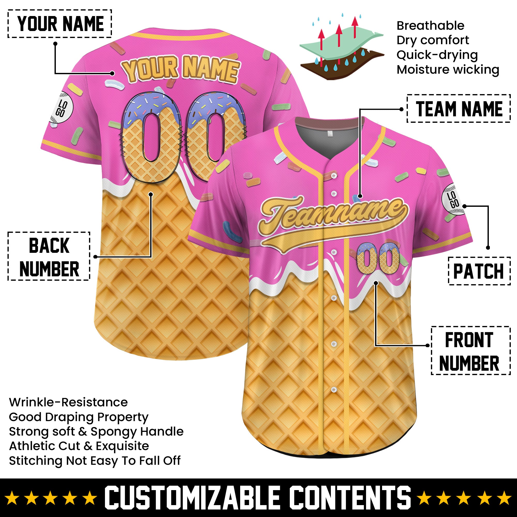 Custom Strawberry Drip Delight Baseball Jersey