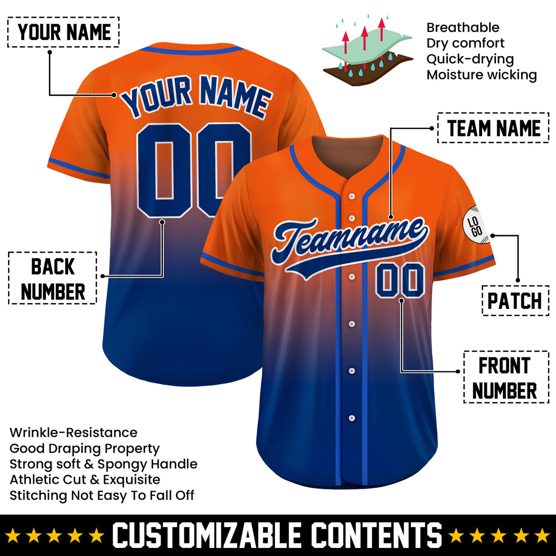 Custom Sunset Blaze Fade Gradient Baseball Jersey
