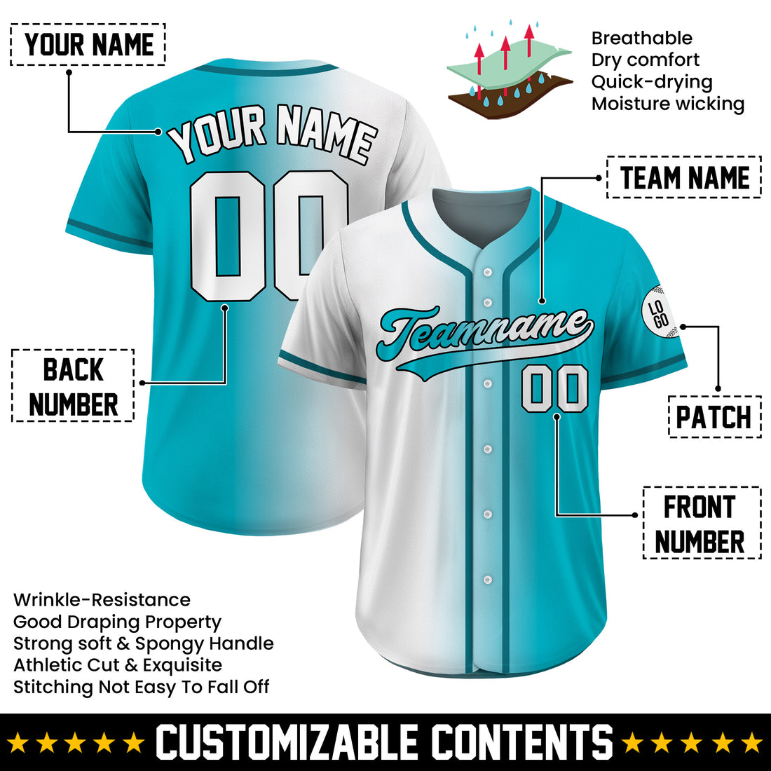 Custom Tropical Ice Gradient Baseball Jersey