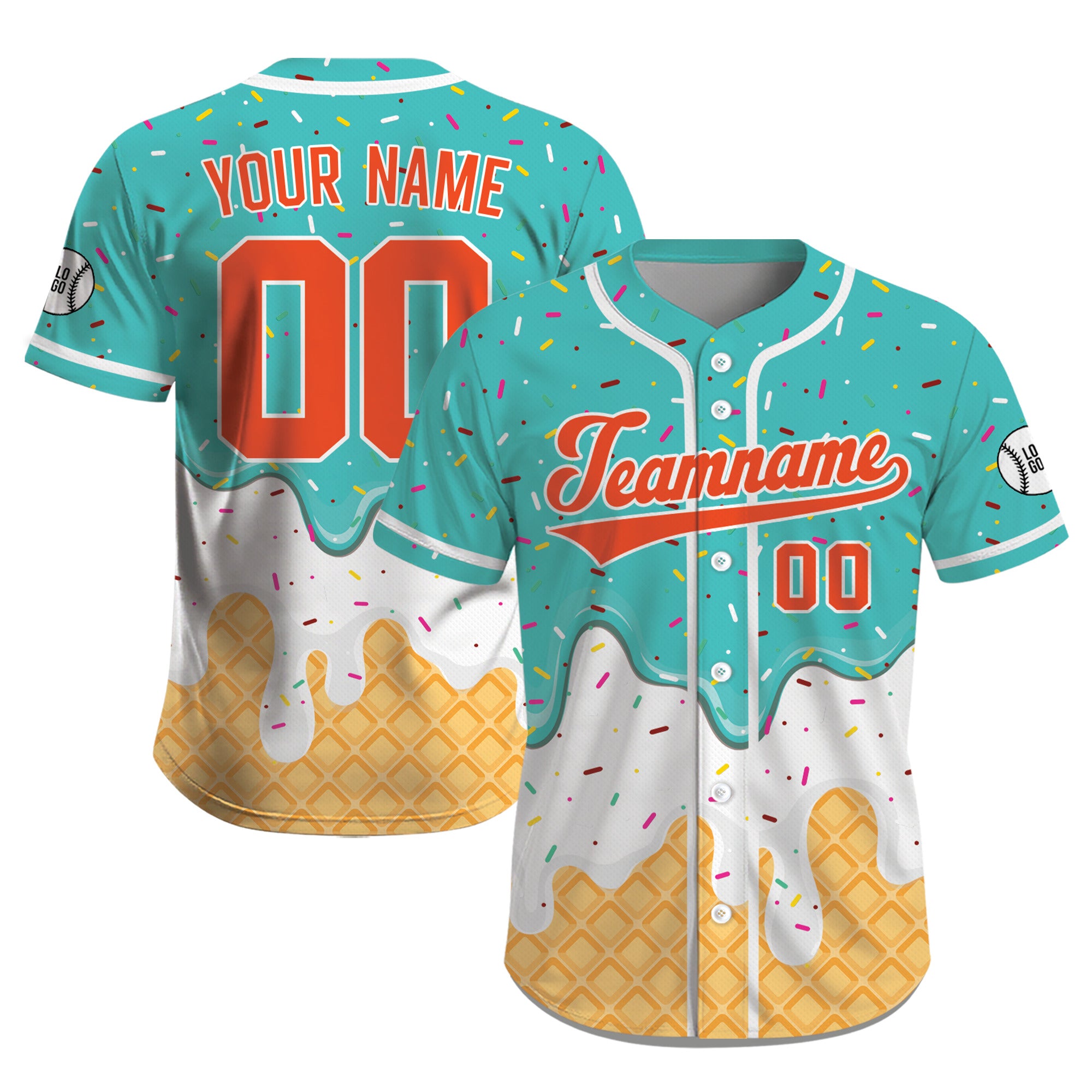 Custom Turquoise Coral Ice Cream Drip Baseball Shirt