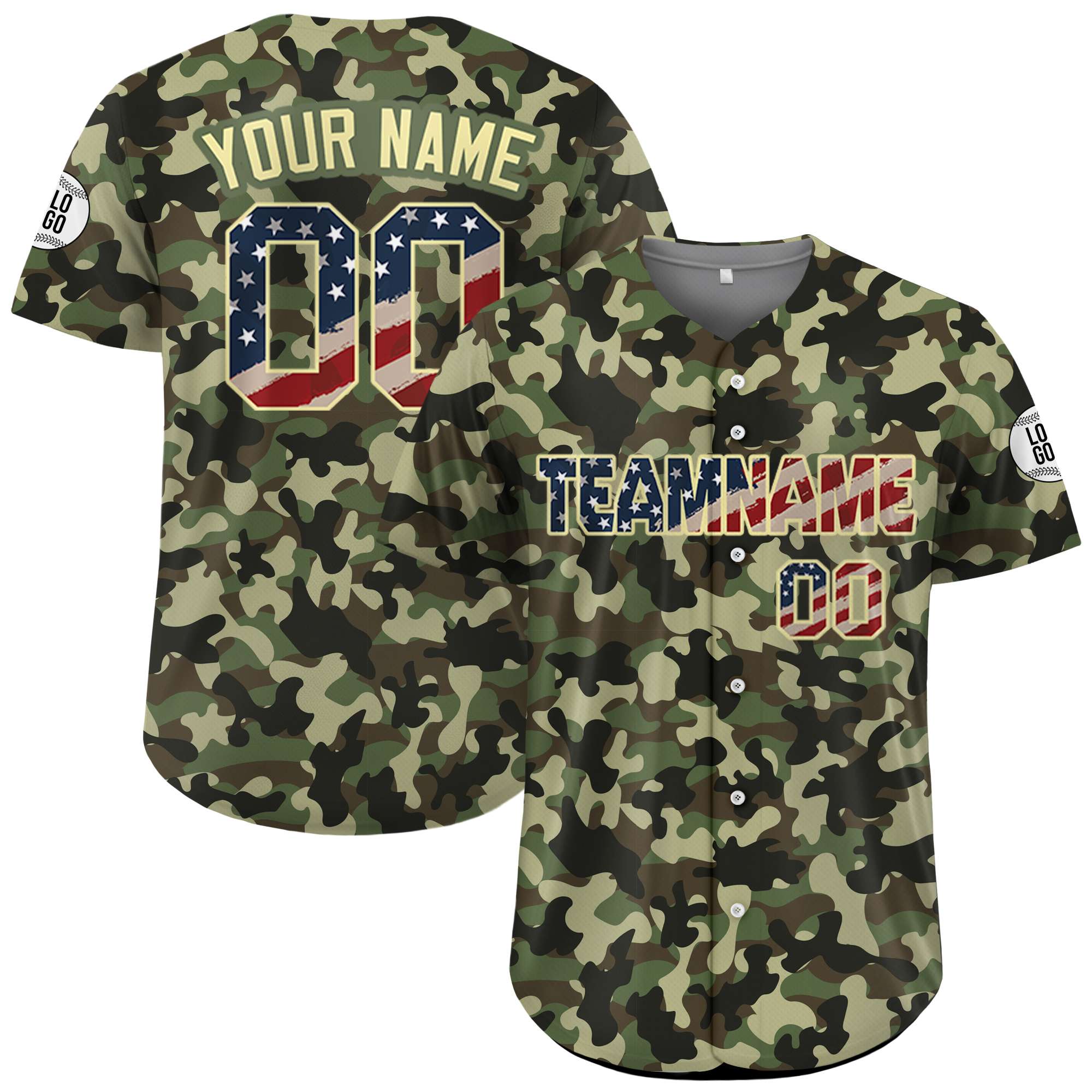Custom USA Flag Camo Baseball Jersey