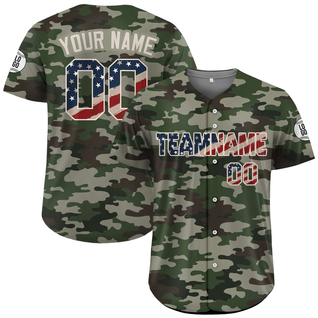 Custom USA Flag Design Camouflage Baseball Jersey