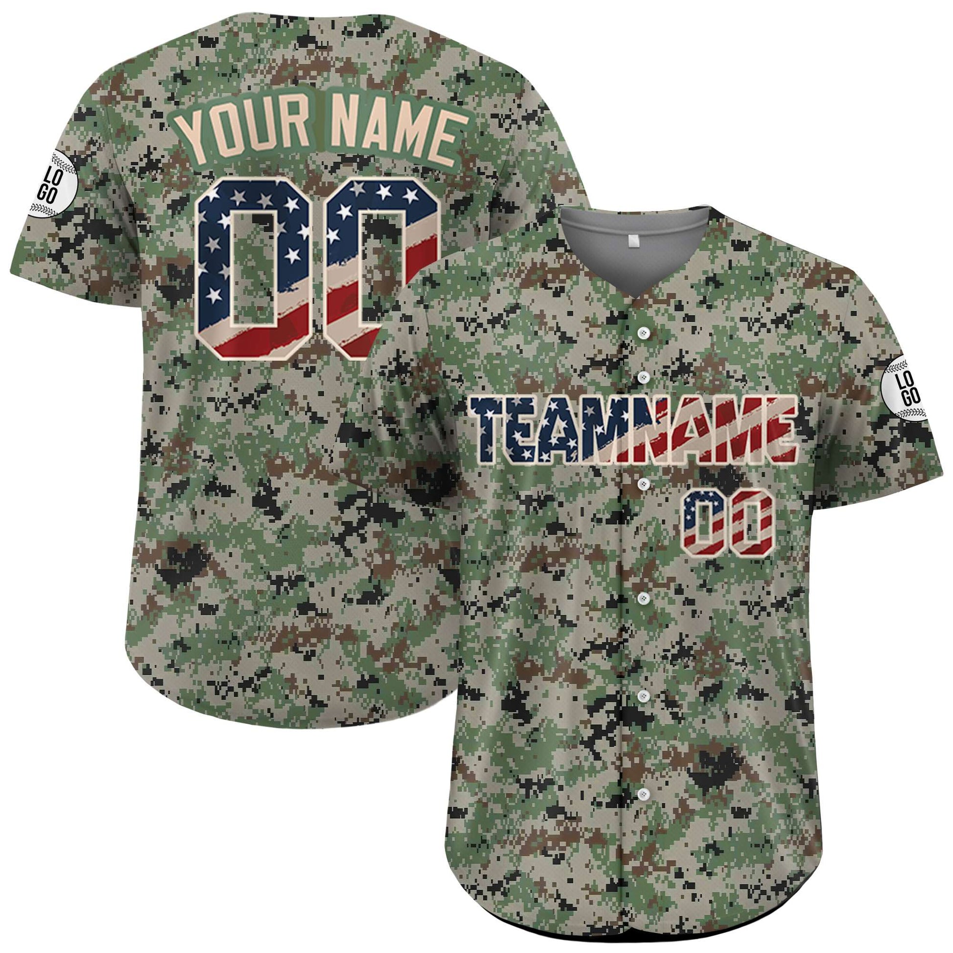 Custom USA Flag Digital Camo Baseball Jersey