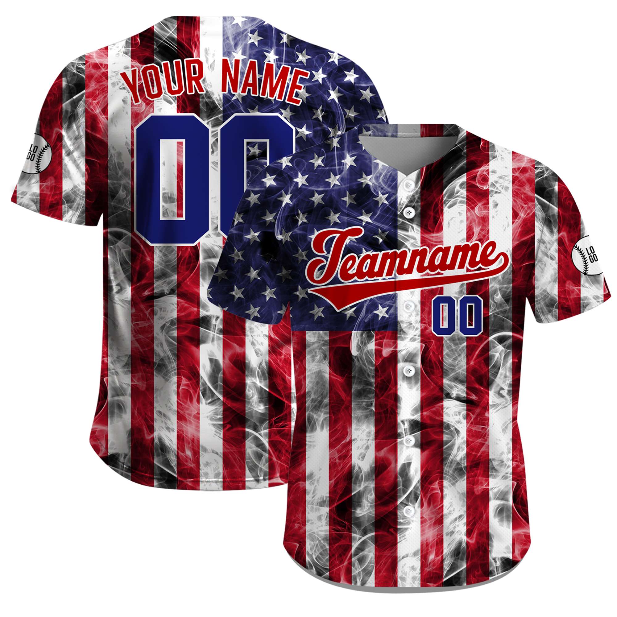 Custom USA Flag Freedom Flame July 4th Baseball Jersey