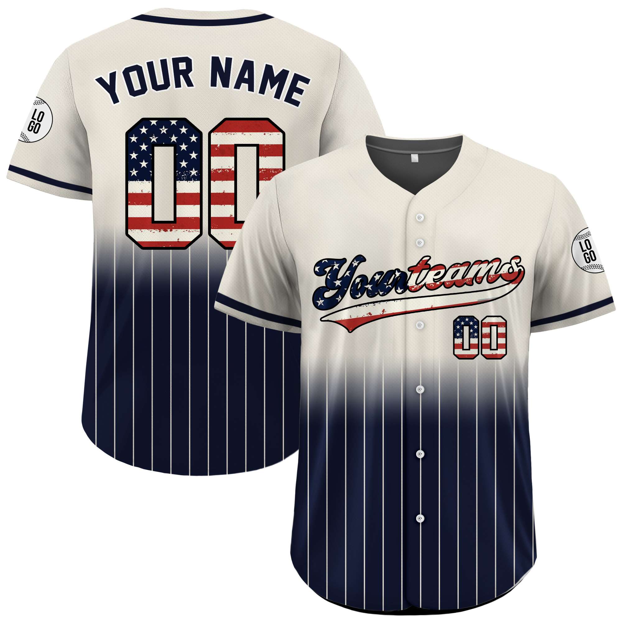 Custom USA Flag Gradient July 4th Pinstripe Jersey