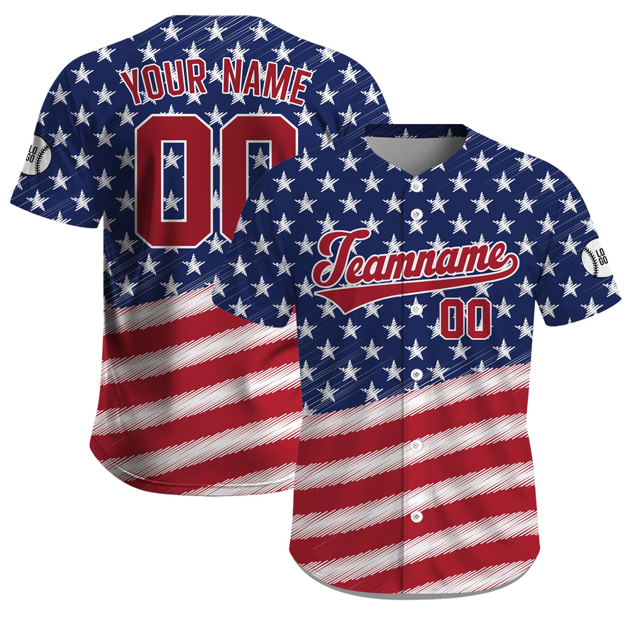 Custom USA Flag Patriot Paint Baseball Jersey