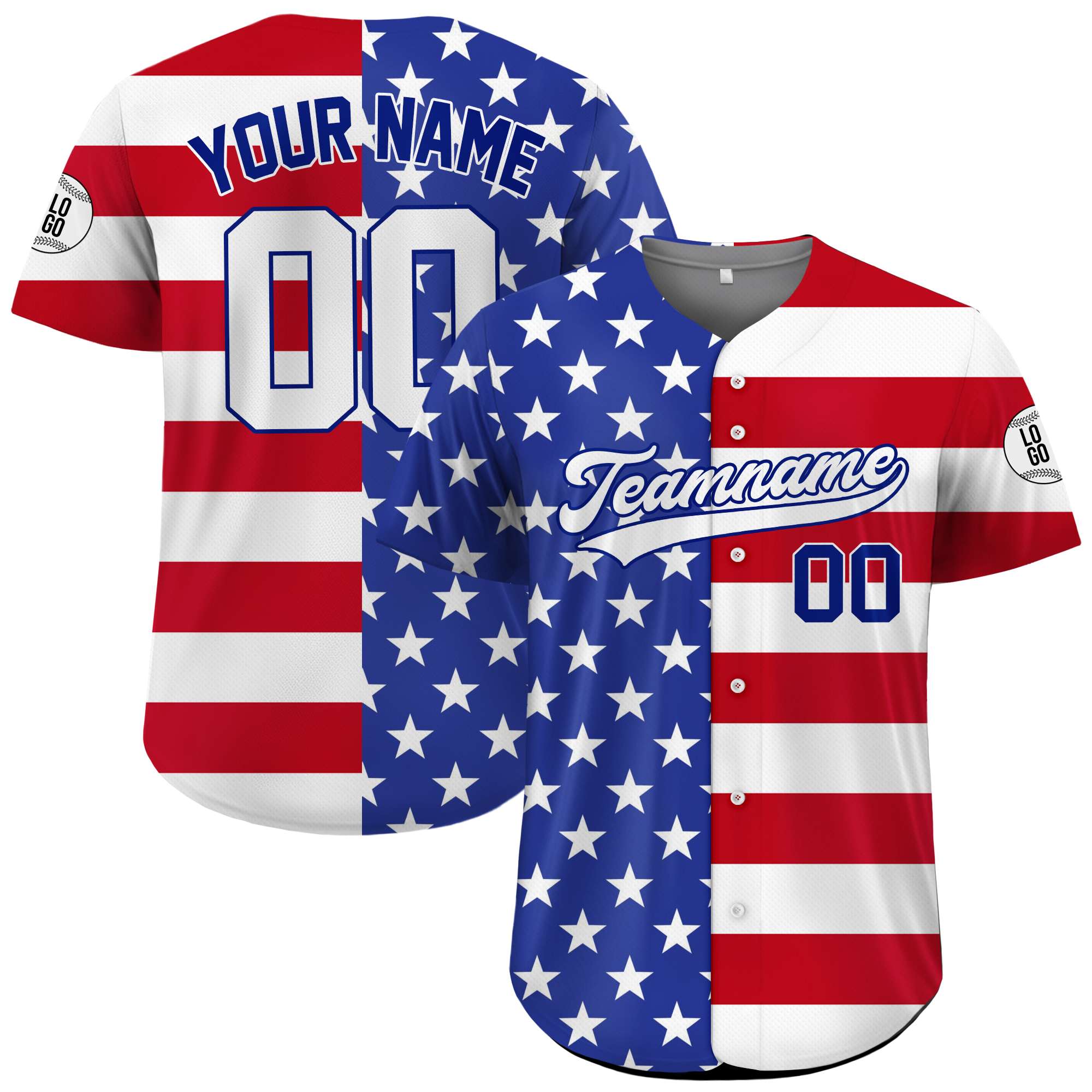 Custom USA Flag Patriot Unity Split Baseball Jersey