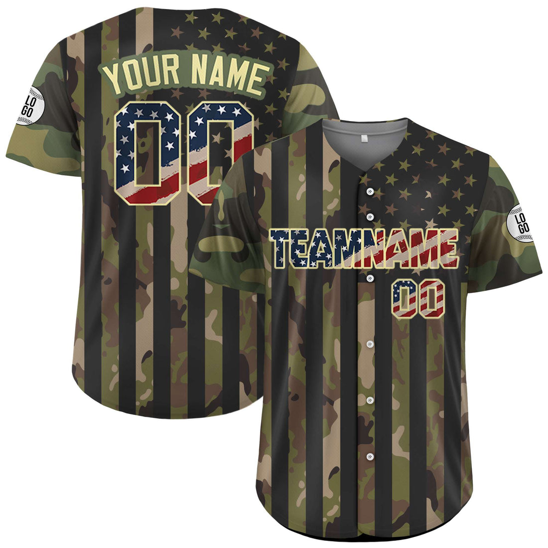 Custom USA Flag Stripe Camo Baseball Jersey