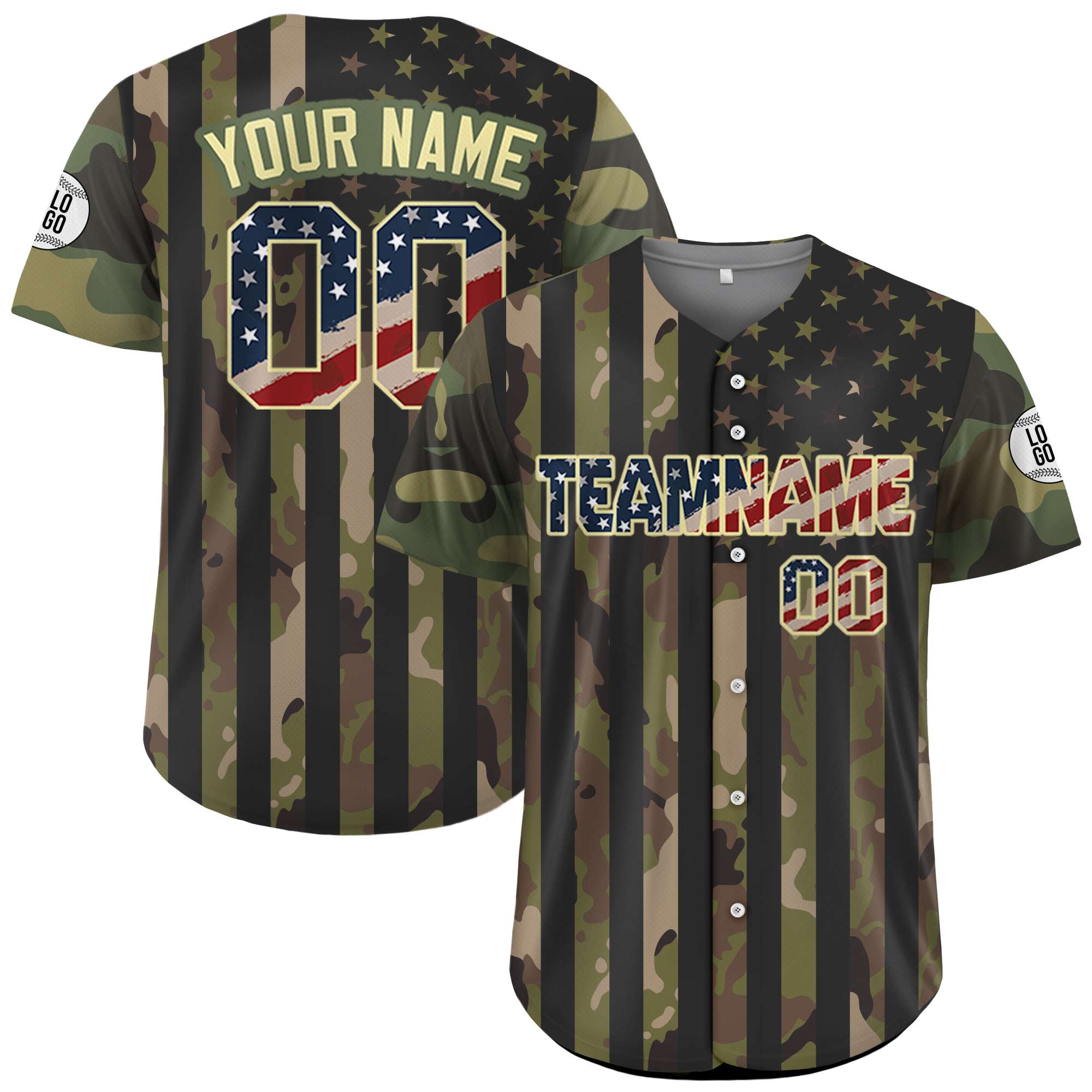 Custom USA Flag Stripe Camo Baseball Jersey