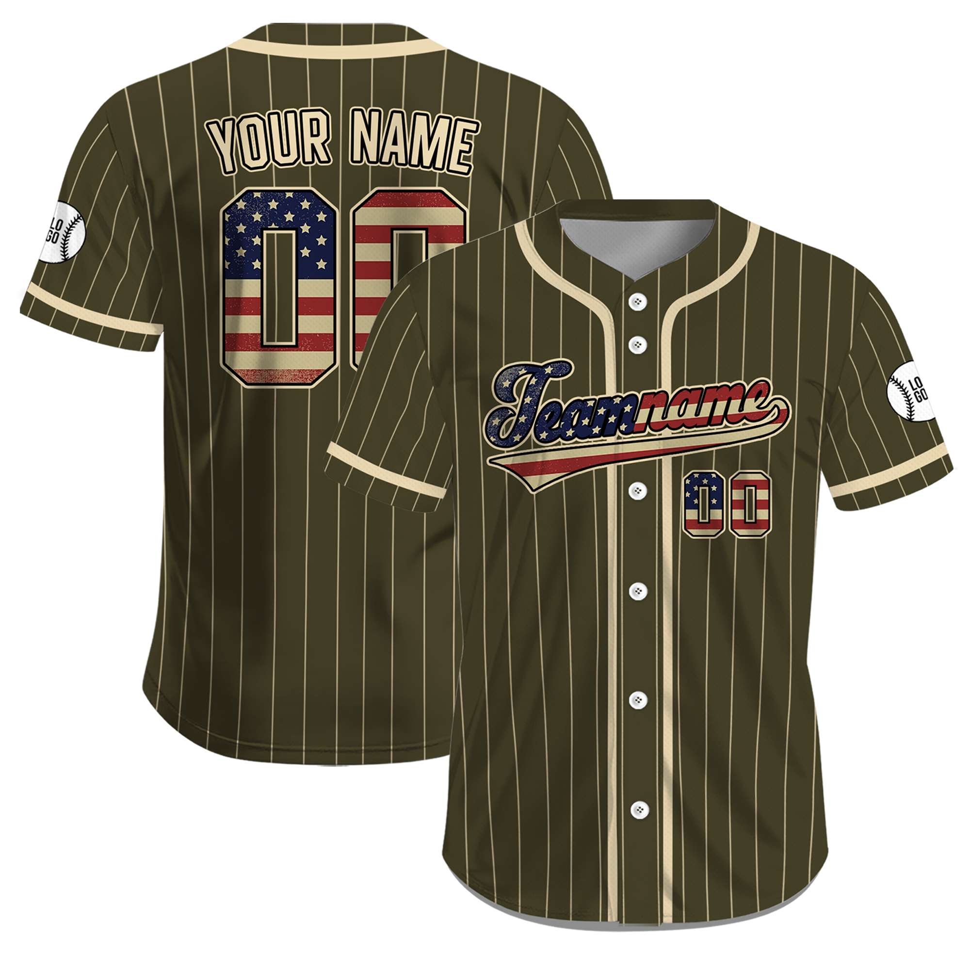 Custom USA Victory Stripes Military Green July 4th Jersey