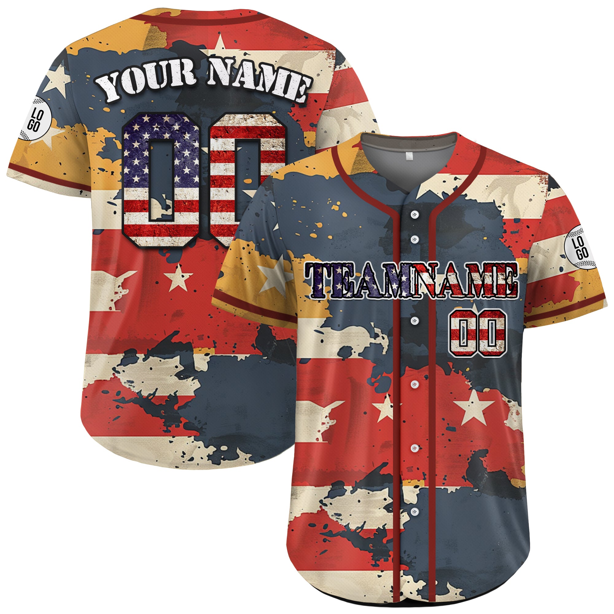 Custom Valor Flag Camo 4th of July Baseball Jersey