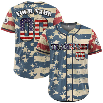 Custom Vintage Flag 4th of July Camo Baseball Jersey