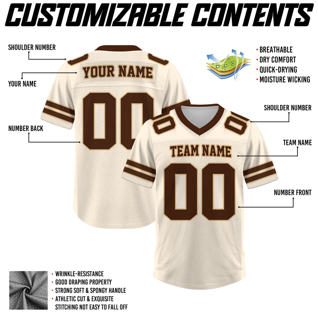 Custom White Brown Football Jersey, Personalized Football Jerseys For Men Women