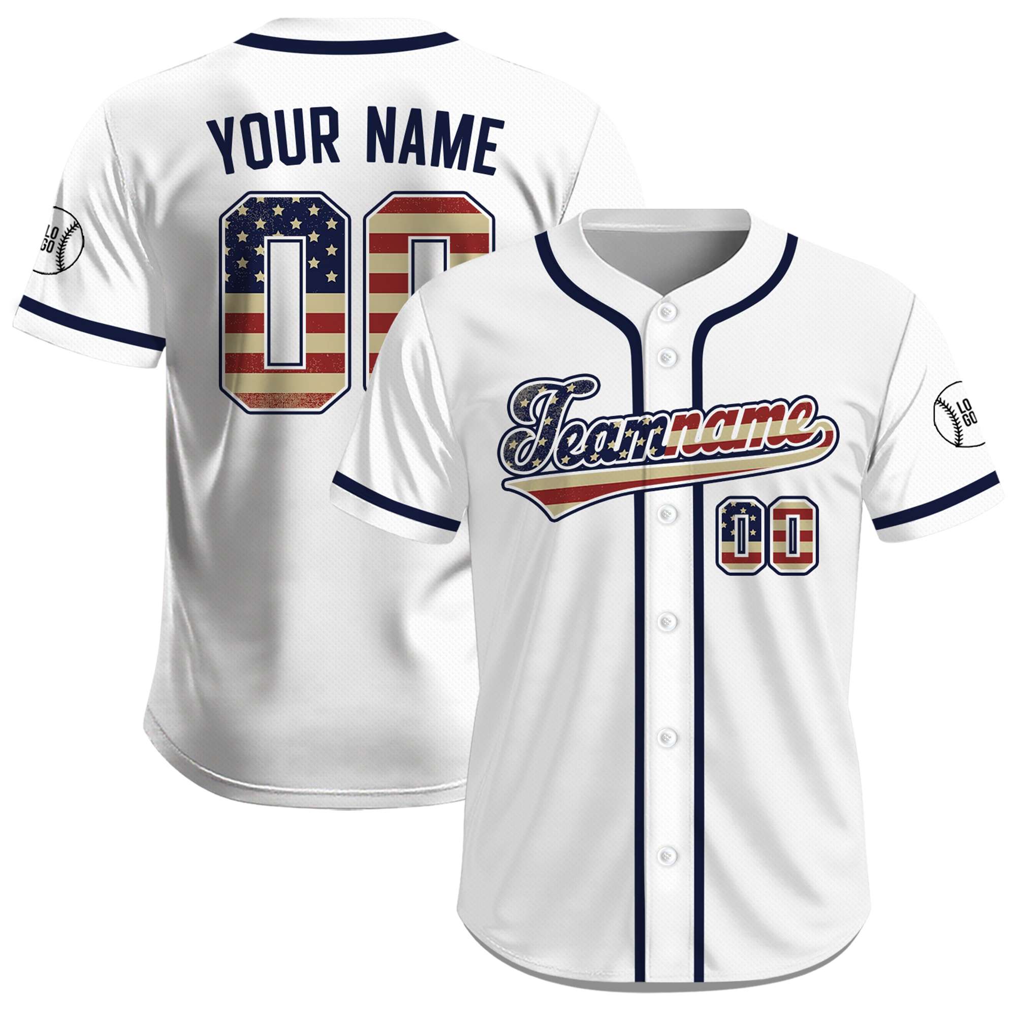 Custom White Classic America Flag July 4th Baseball Jersey
