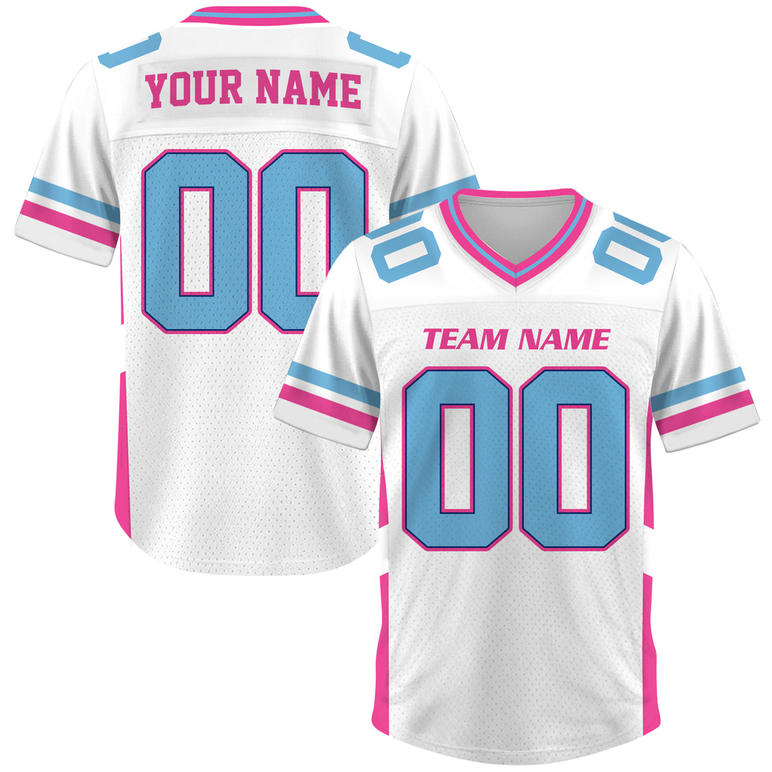 Custom White Pink Blue Football Jersey, Custom Football Jersey For Men Women Youth Kid
