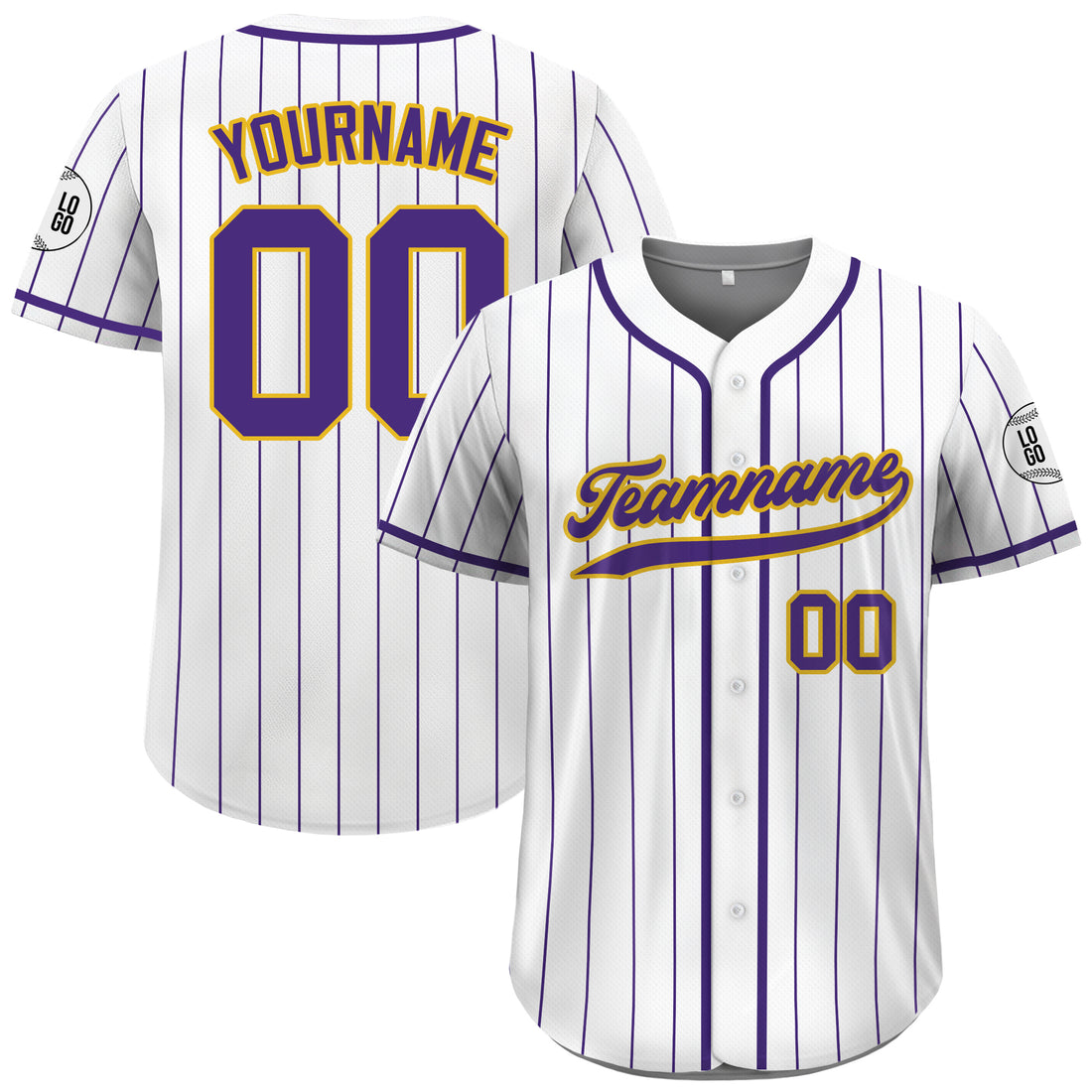 Custom White Purple Gold Pinstripe Baseball Jersey