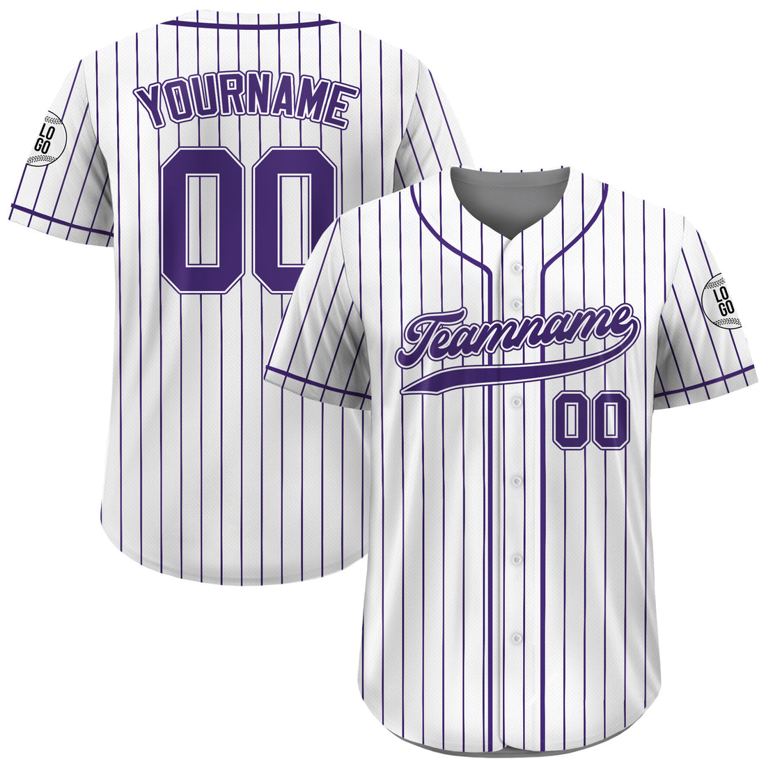 Custom White Purple Pinstripe Baseball Jersey