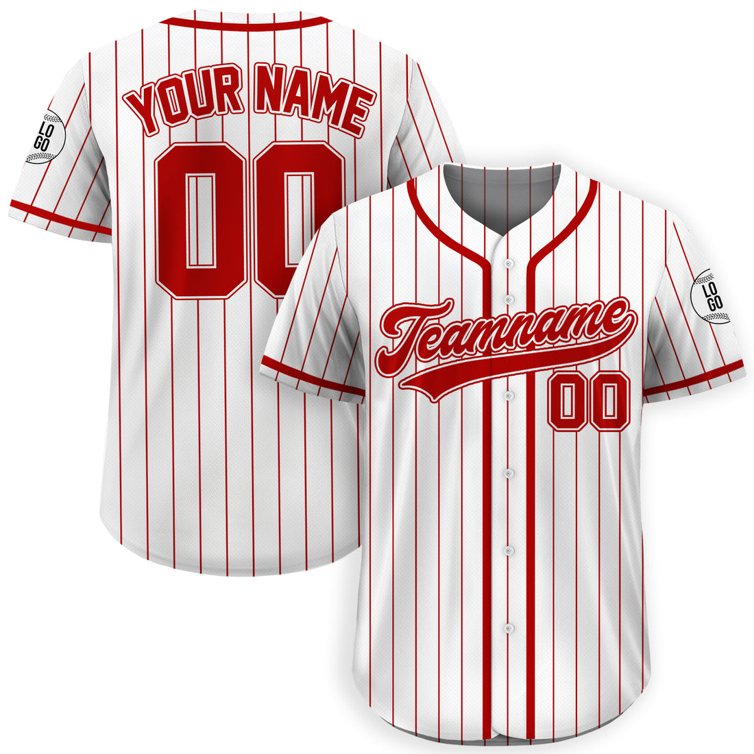 Custom White Red Fine Pinstripe Baseball Shirt