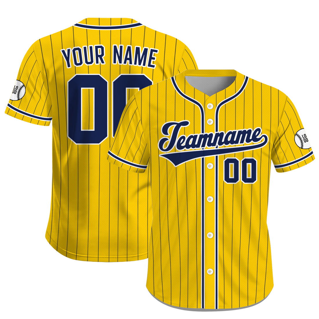 Custom Yellow Navy Pinstripe Baseball Jersey, Personalized Team Name & Number Jersey for Men Women Youth