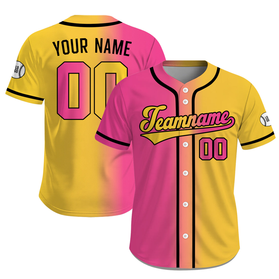 Custom Yellow Pink Fade Sports Baseball Uniform