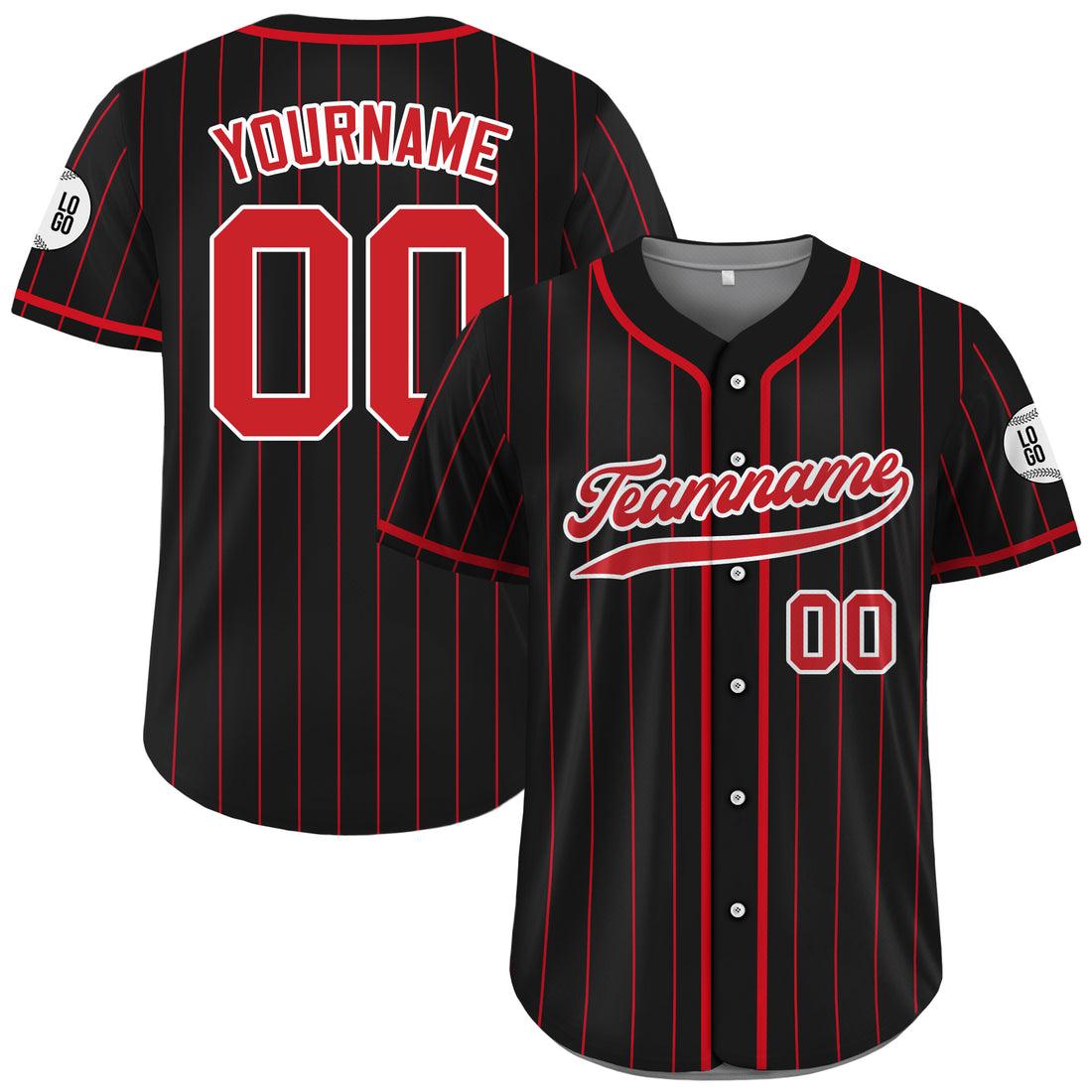 Personalized Black Striped Red Accents Baseball Jersey