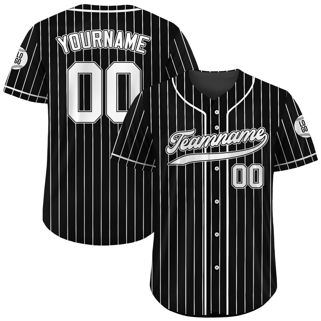 Personalized Black White Pinstriped Baseball Jersey