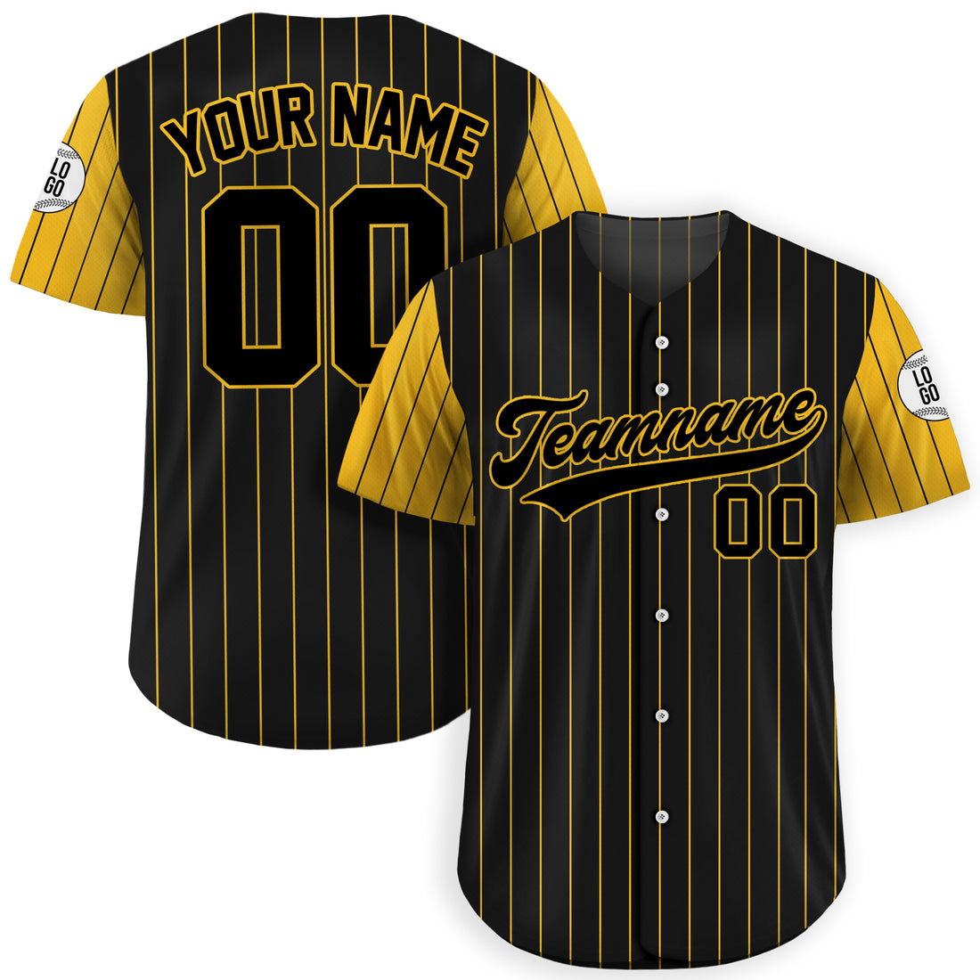 Personalized Black Yellow Striped Baseball Jersey
