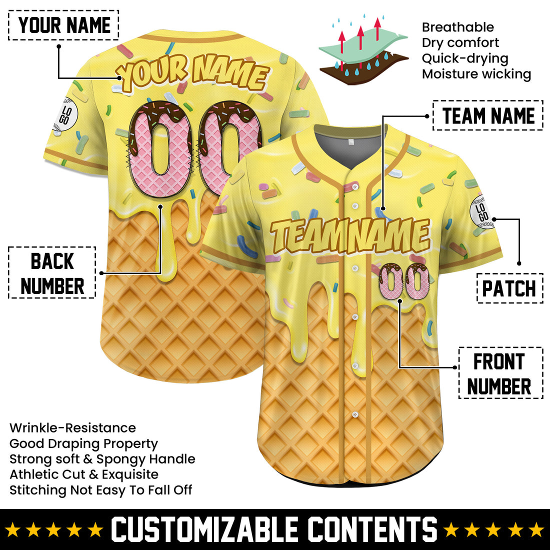 Personalized Bubblegum Ice Cream Drip Baseball Jersey