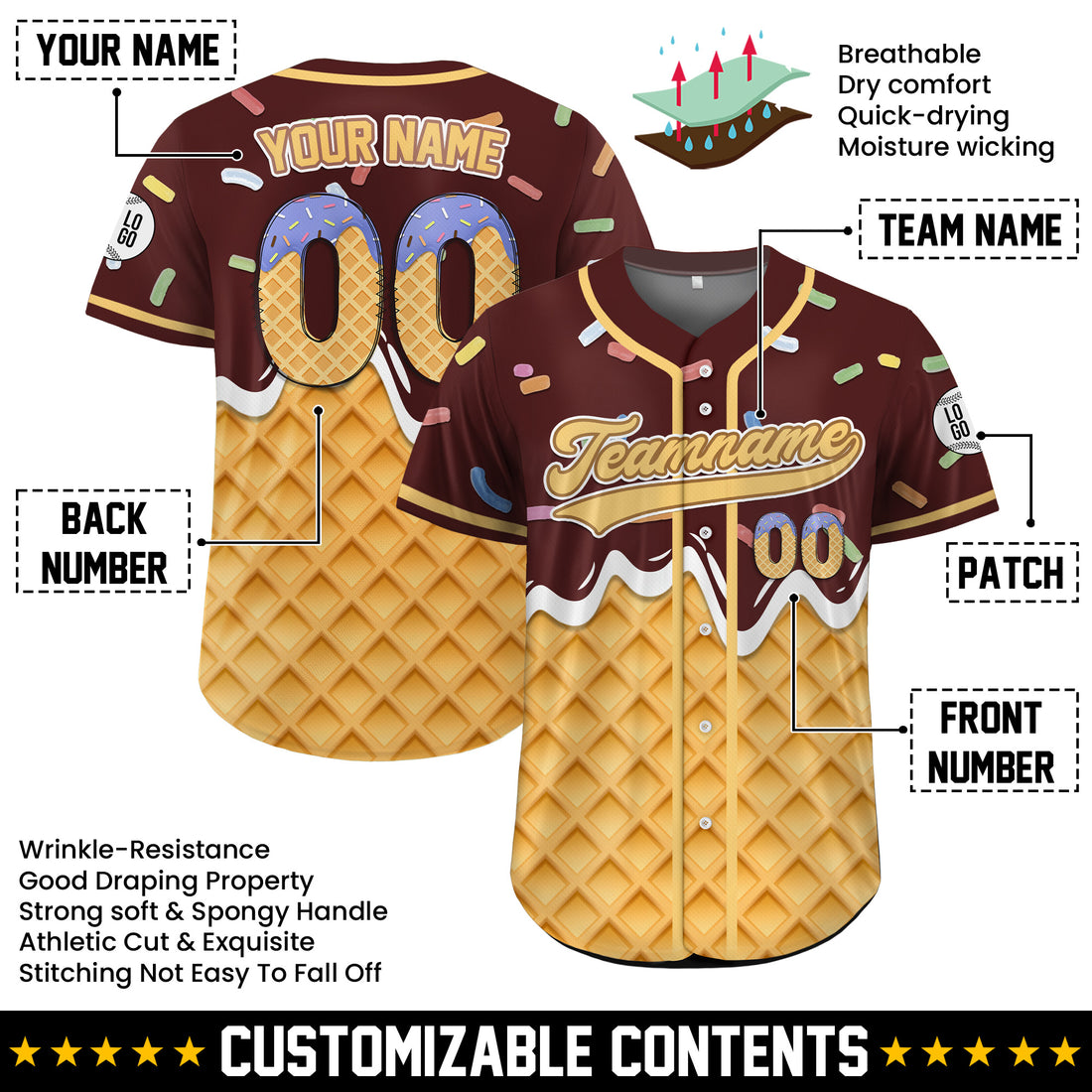 Personalized Chocolate Drip Sprinkle Baseball Jersey