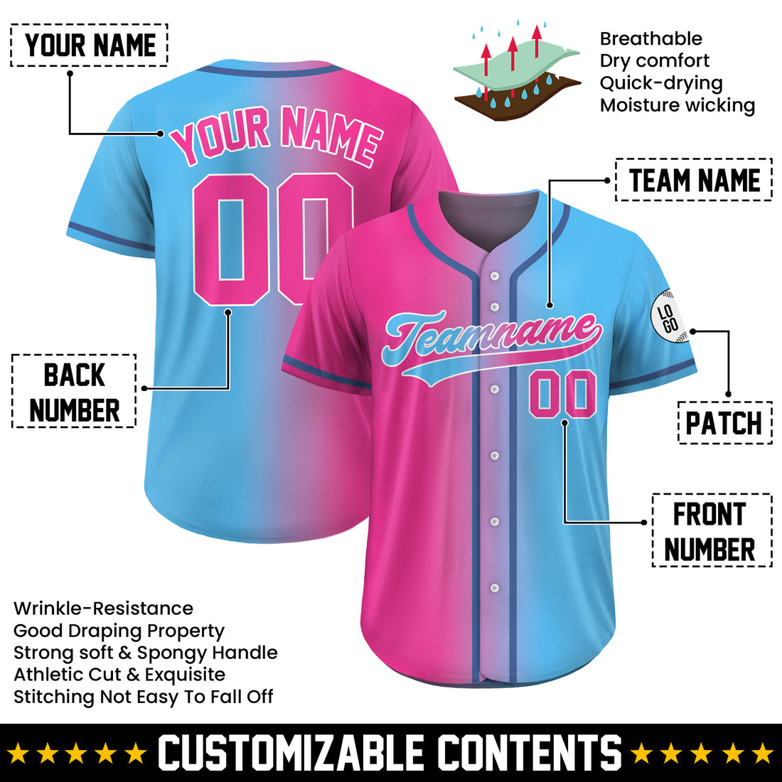 Personalized Cotton Candy Gradient Baseball Jersey