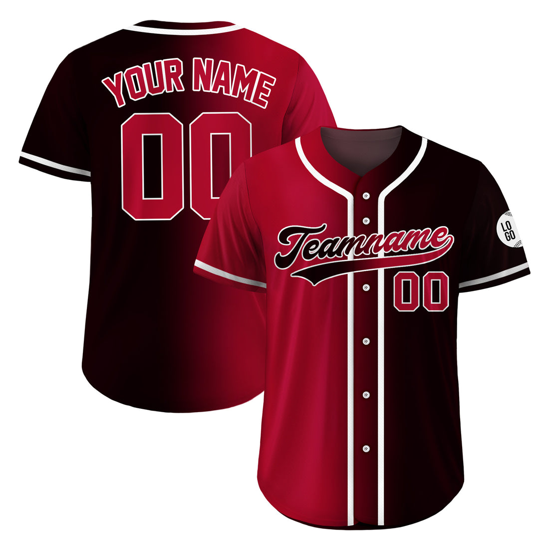 Personalized Crimson Shadow Gradient Baseball Jersey