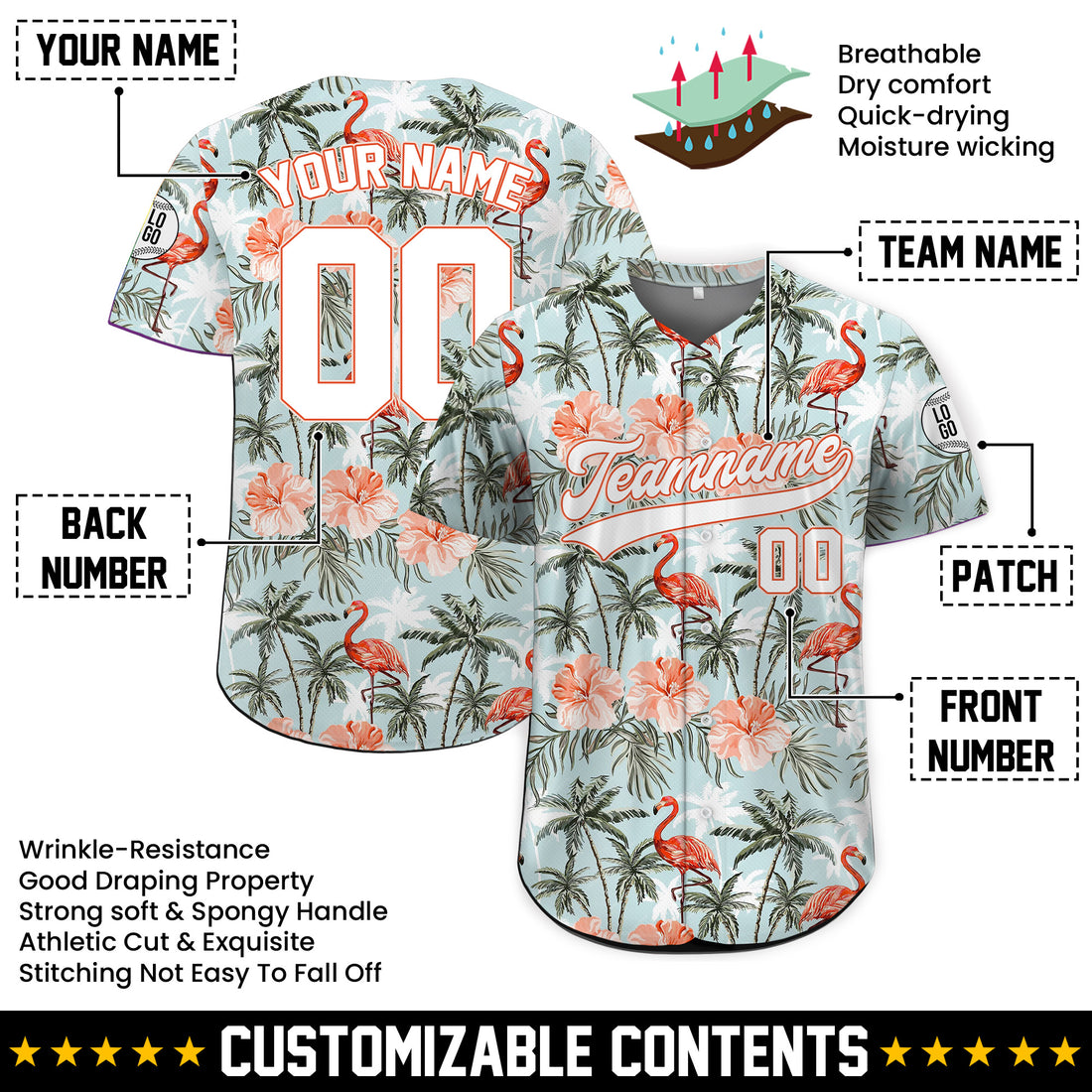 Personalized Flamingo Breeze Hawaiian Baseball Jersey