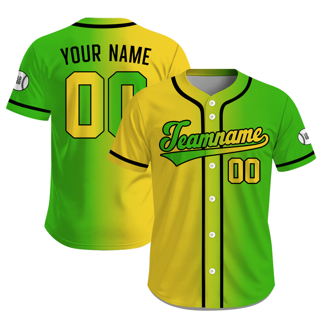 Personalized Gradient Yellow Gold Baseball Jersey