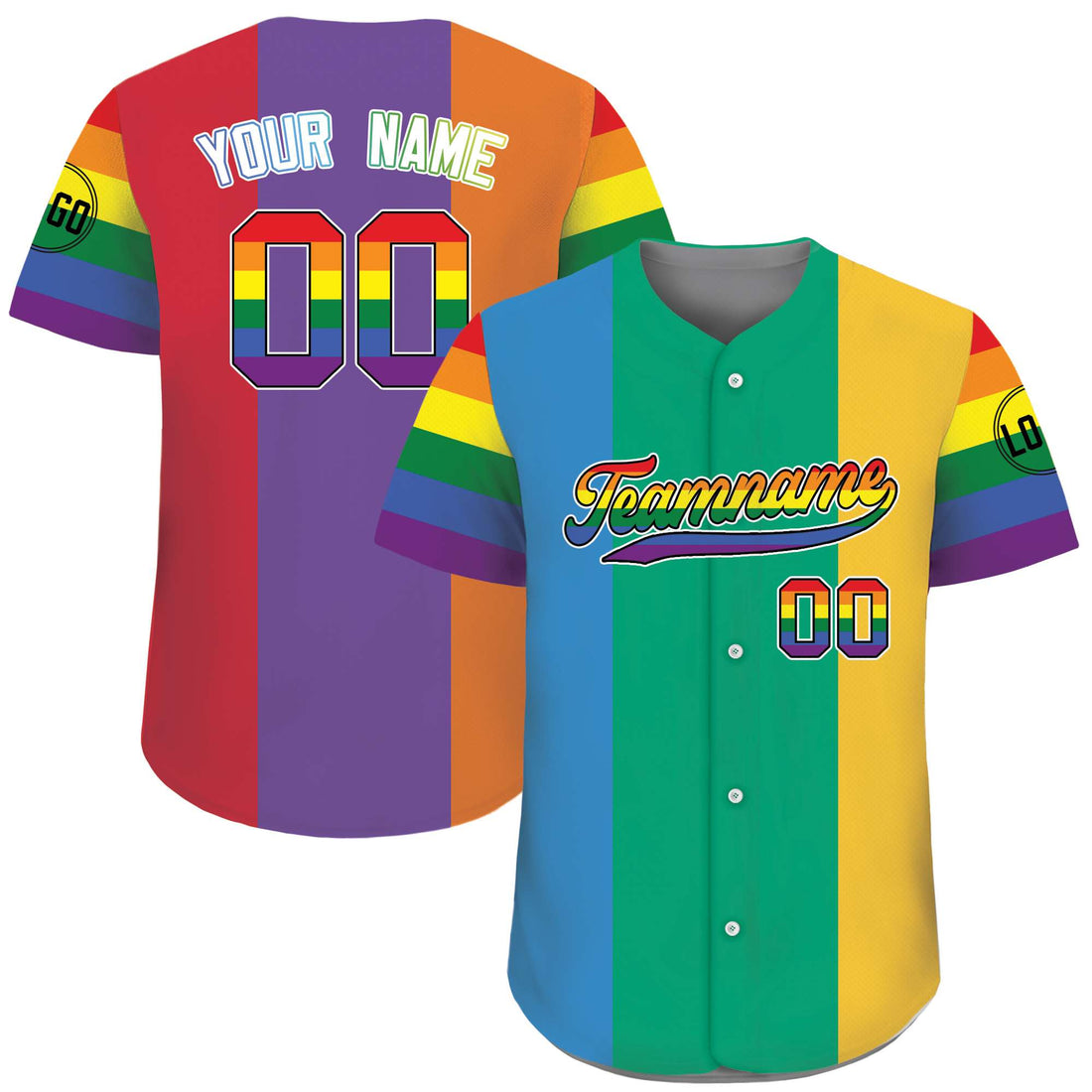 Personalized LGBTQ+ Full Rainbow Panel Pride Jersey