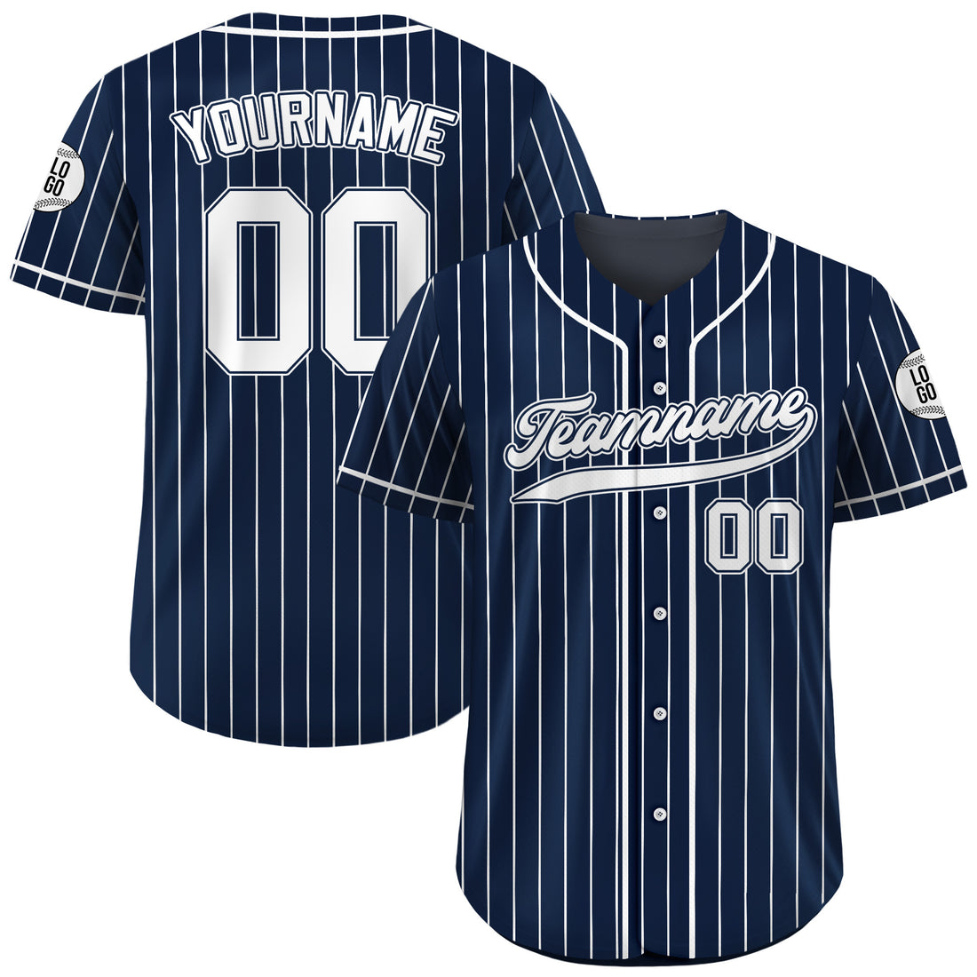 Personalized Navy White Pinstriped Baseball Jersey